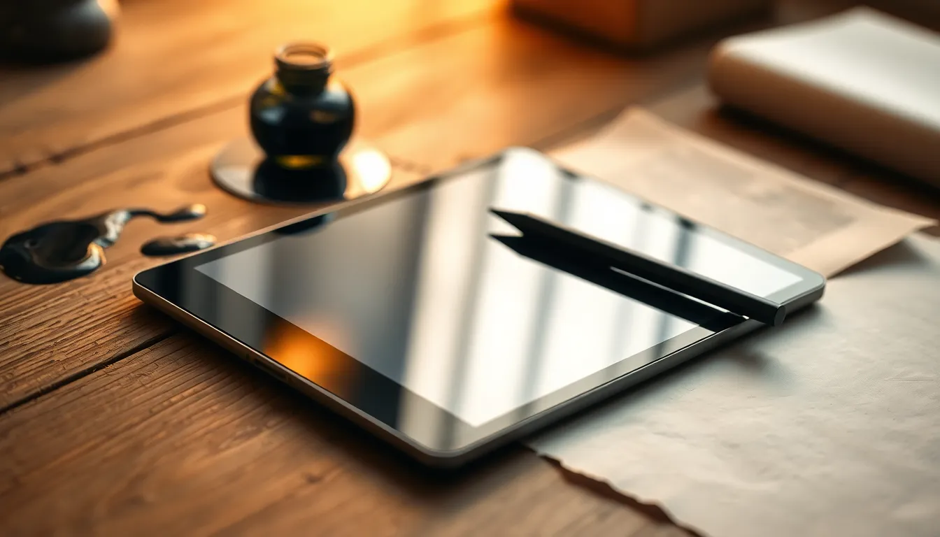 태블릿에 종이 질감 필름을 붙여 필기하는 모습