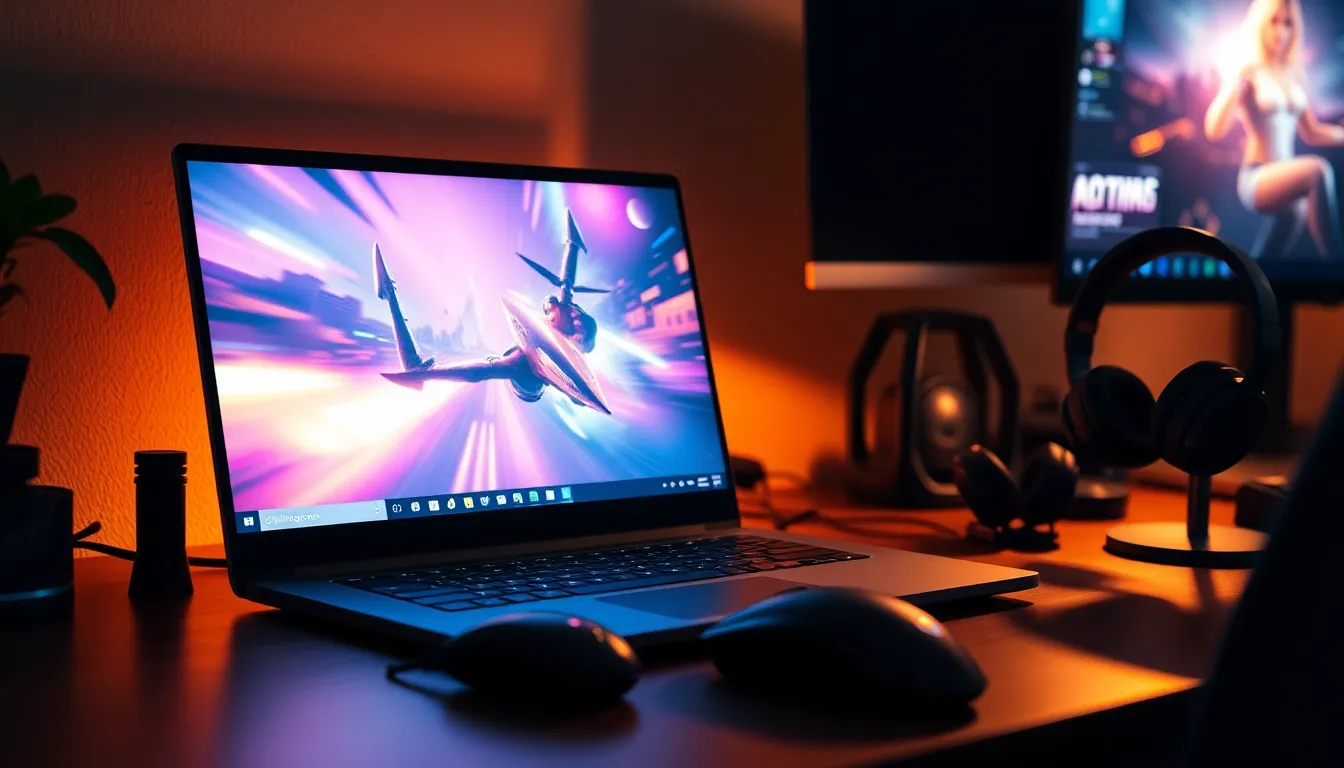 게이밍 노트북 디스플레이를 보고 있는 모습