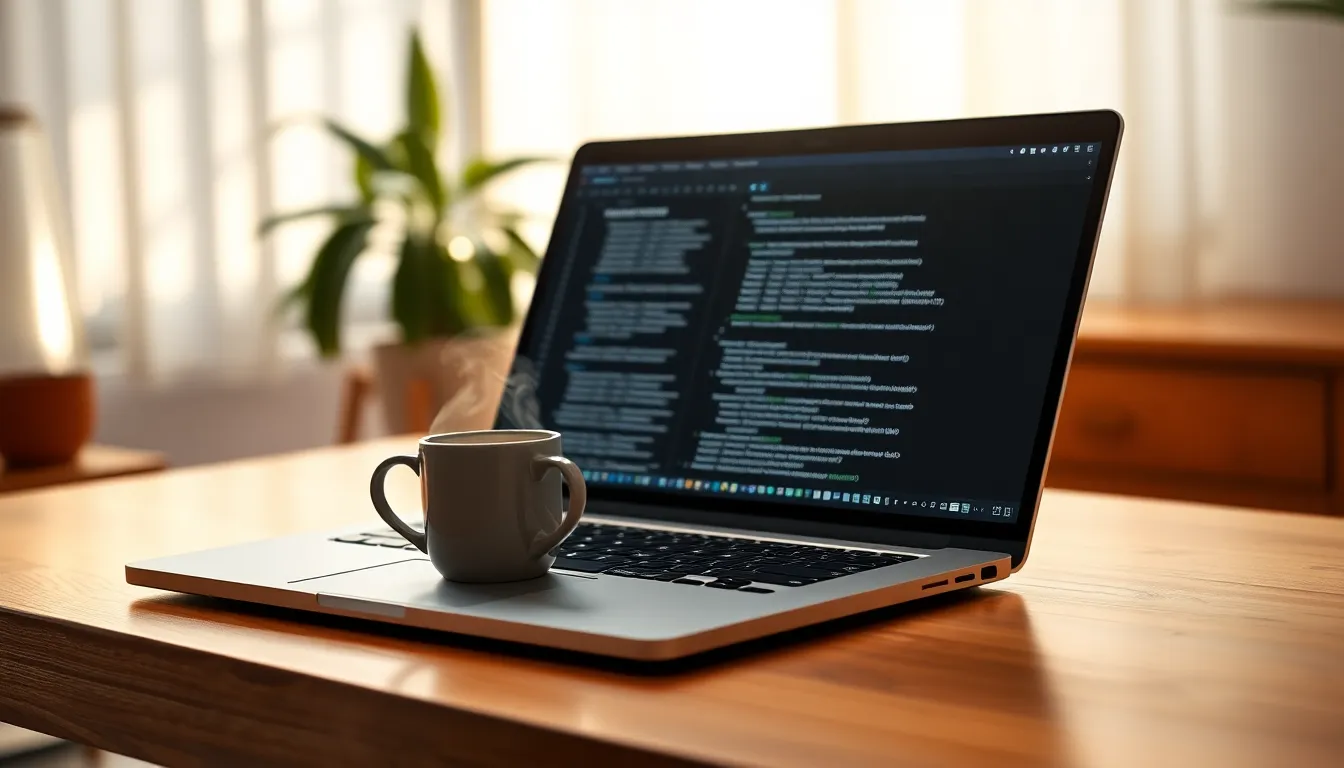 사무실 책상 위에 놓인 고성능 노트북과 업무 관련 용품