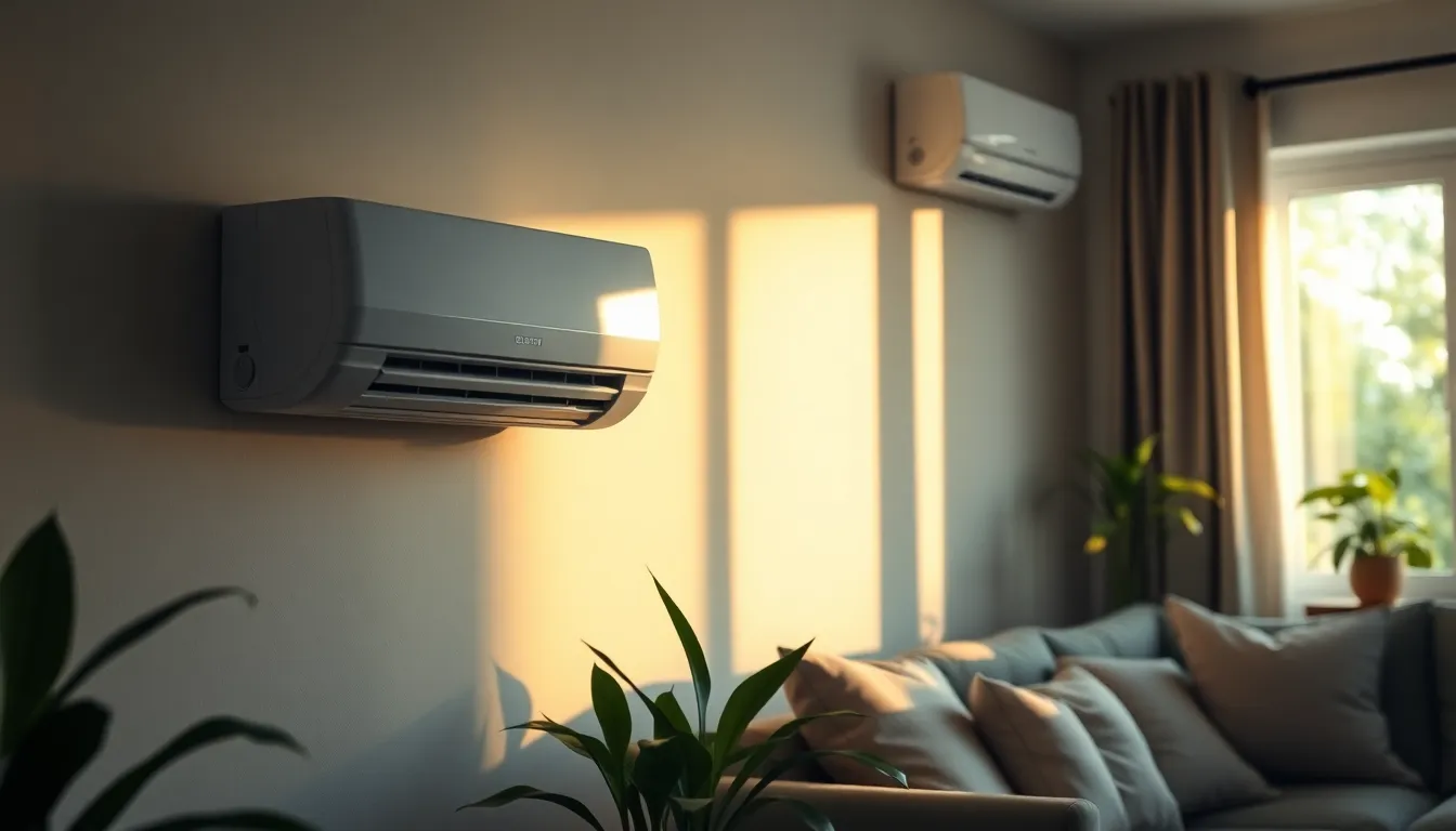 에어컨 리모컨과 실내 온도계, 인버터 에어컨의 스마트 기능을 상징하는 이미지