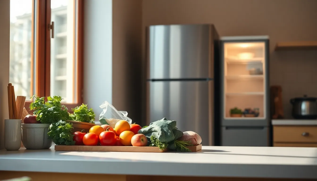 다양한 크기와 디자인의 냉장고가 진열된 주방