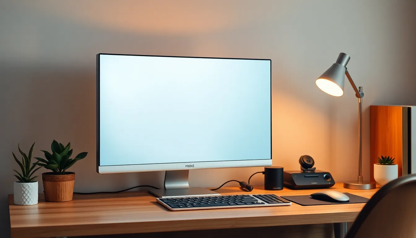 스마트 오피스 환경에서 효율적인 협업을 위한 다양한 기기들이 배치된 모습