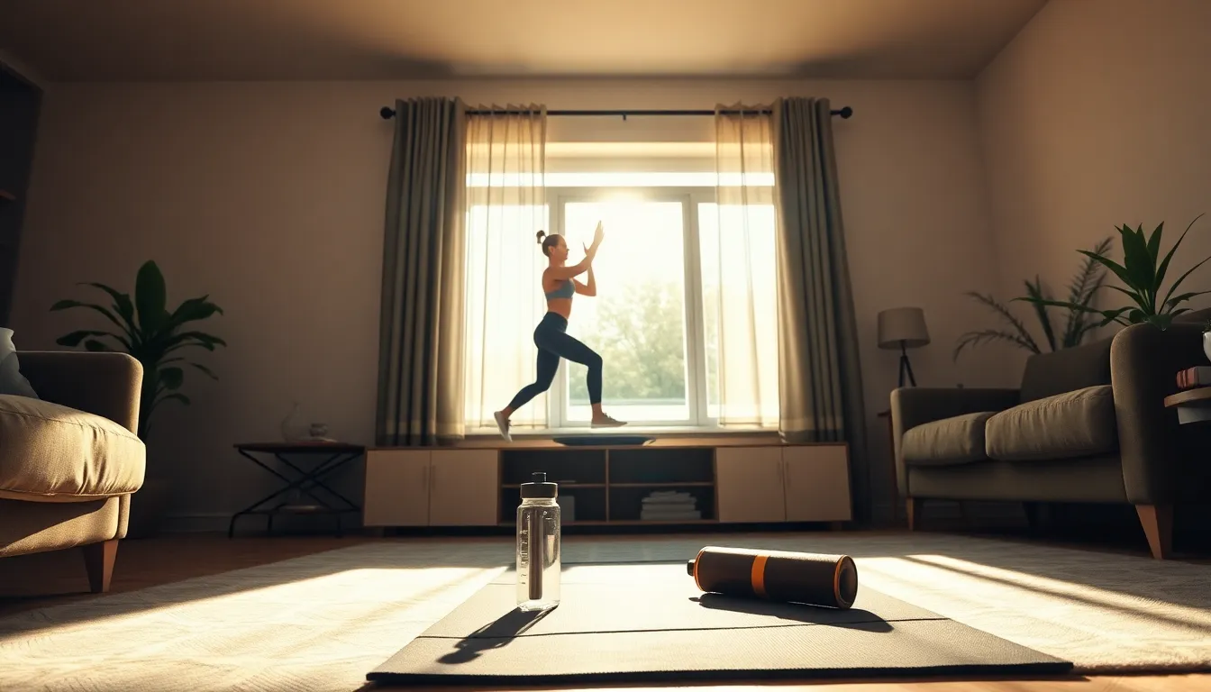 스마트 TV로 홈트레이닝을 하는 모습