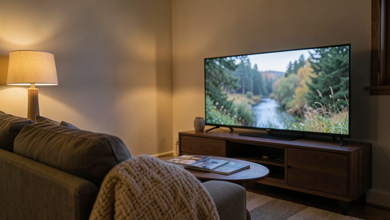 최신 4K TV 거실 배치 예시